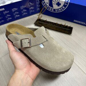 Birkenstock Boston Taupe suede clog sandal